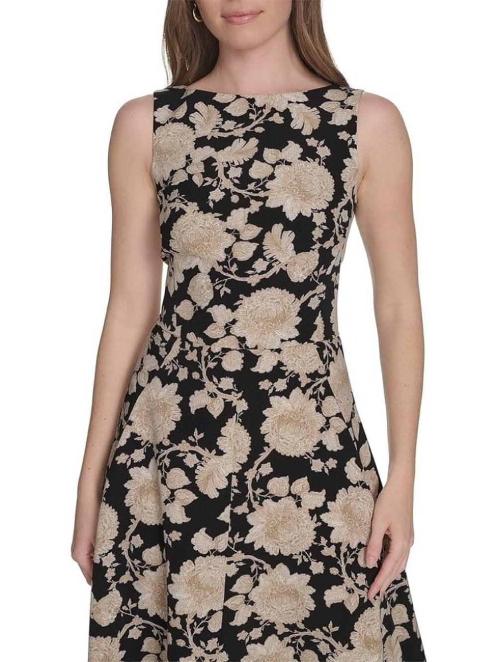 Tommy Hilfiger Womens Floral Sleeveless A-Line Dress Black & Gold Size 2